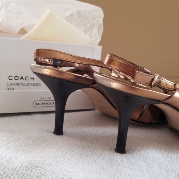 COACH LEAH Metallic Bronze Slingback PeepToe 7 - Picture 3 of 3